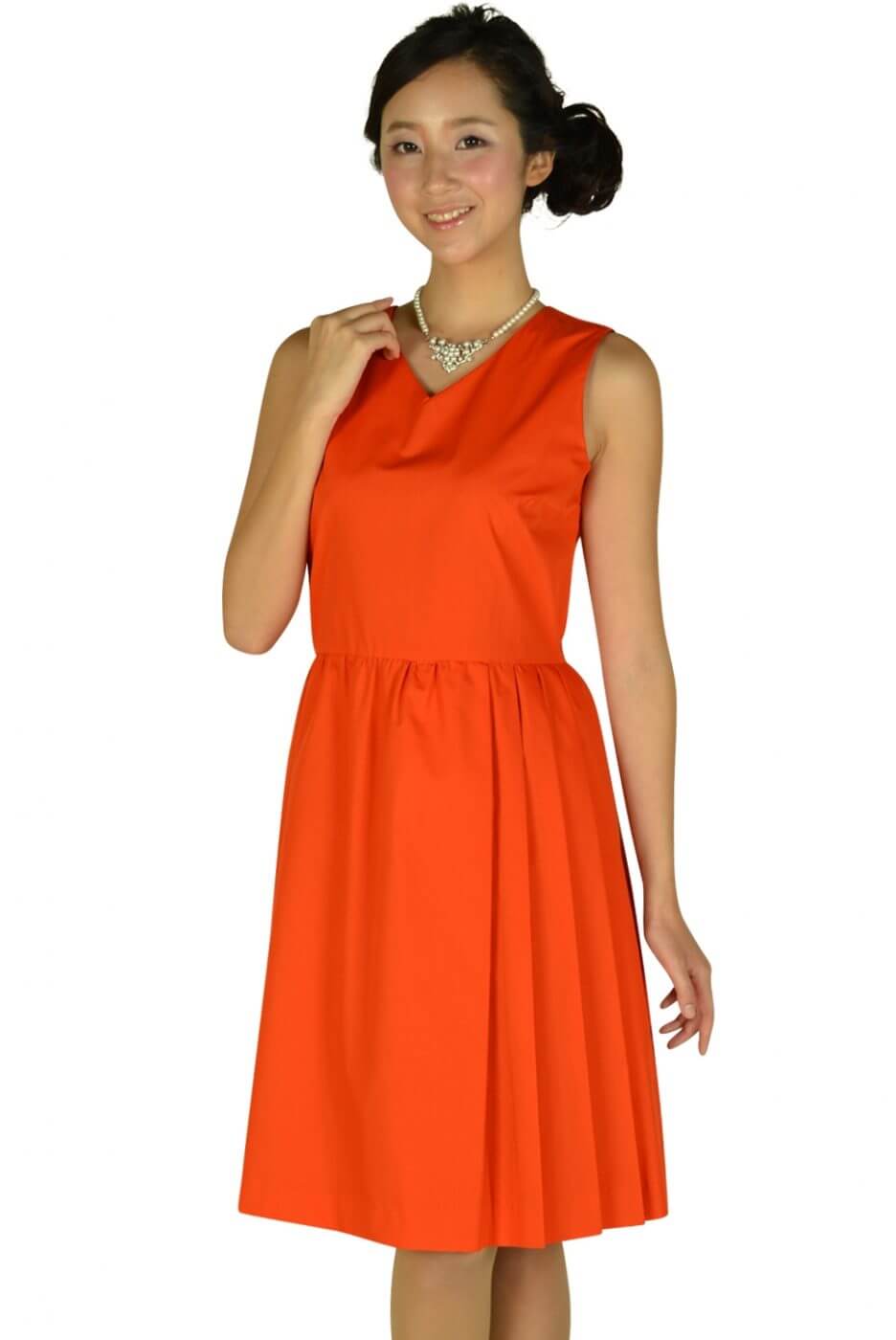 デミルクス ビームス(Demi-Luxe BEAMS)Vネックブライトオレンジドレス