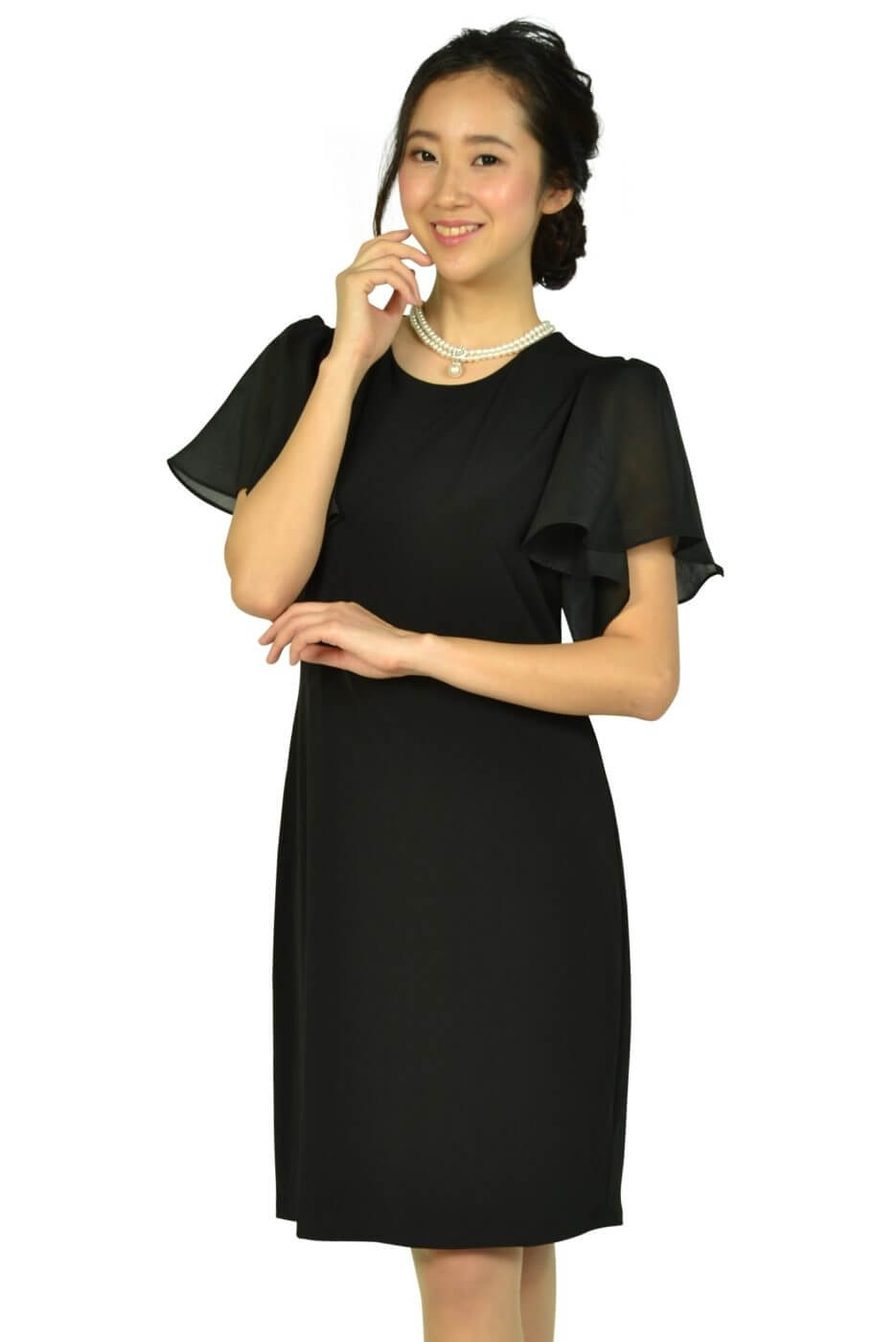 カルバンクライン （Calvin Klein）シースルーフレア袖ブラックドレス